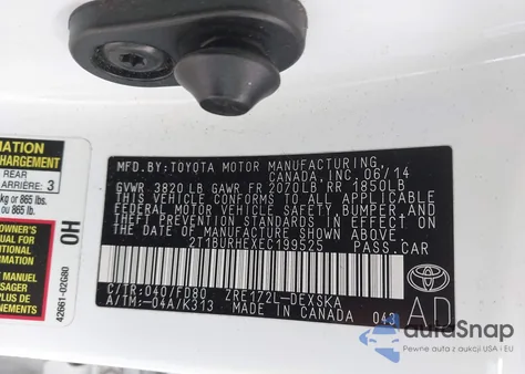 2014 Toyota Corolla S Plus z USA, uszkodzony, nr VIN 2T1BURHEXEC199525